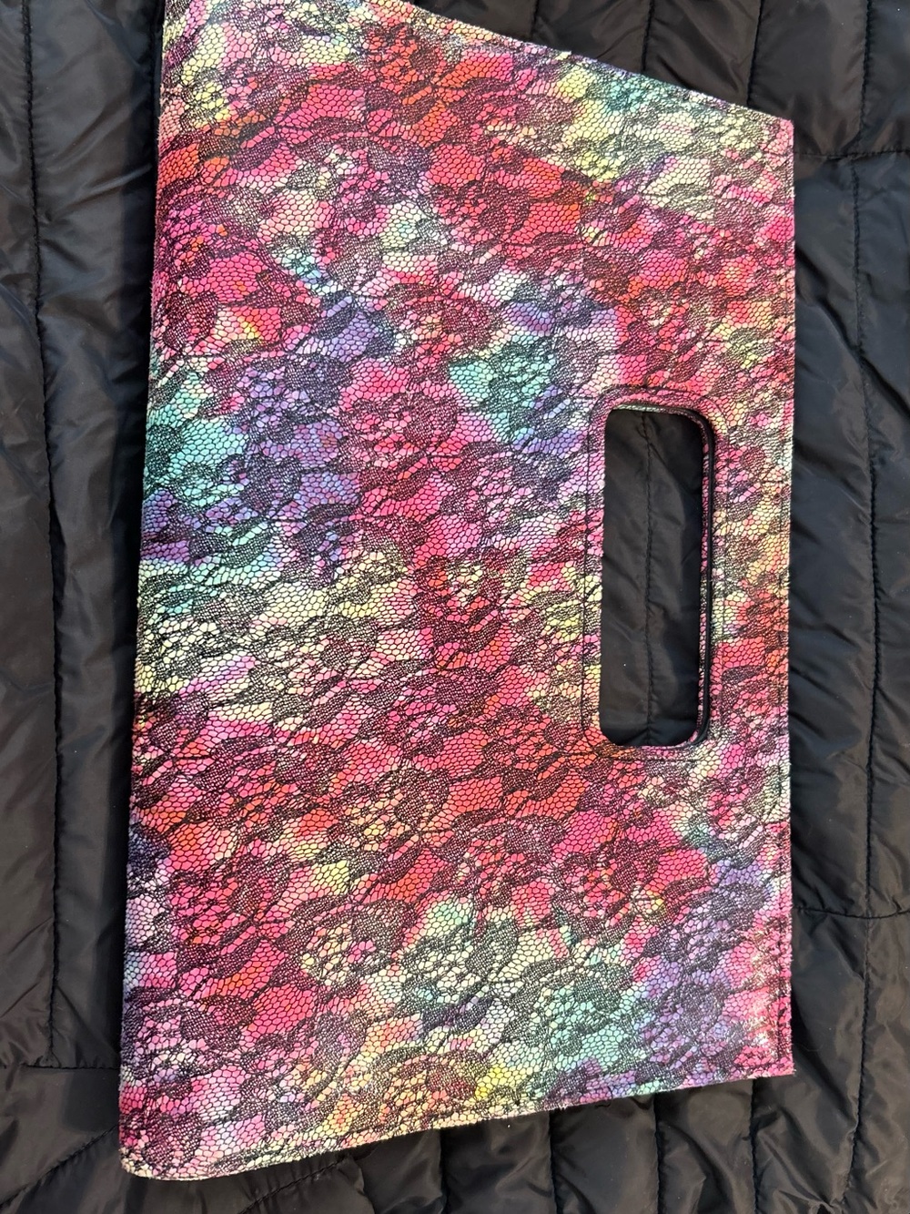 Colorful Floral/Lace-Pattern Clutch - Multicolor. Magnetic Closure